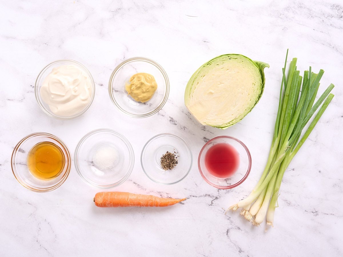 The ingredients for creamy coleslaw.