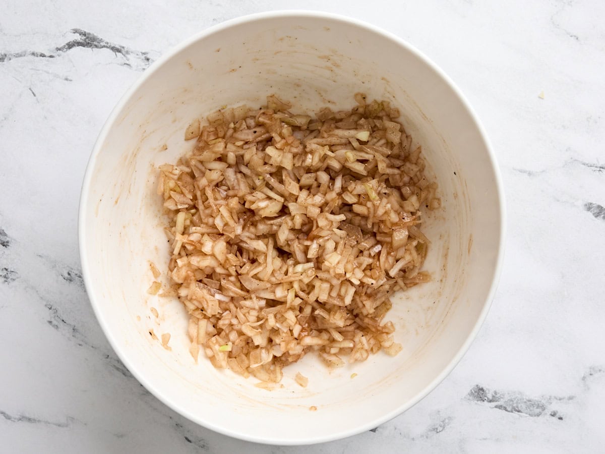 Finished onion chutney in a bowl.