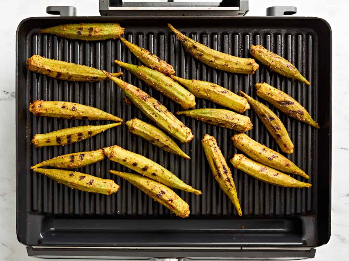 Grilled Gombo on a grill.