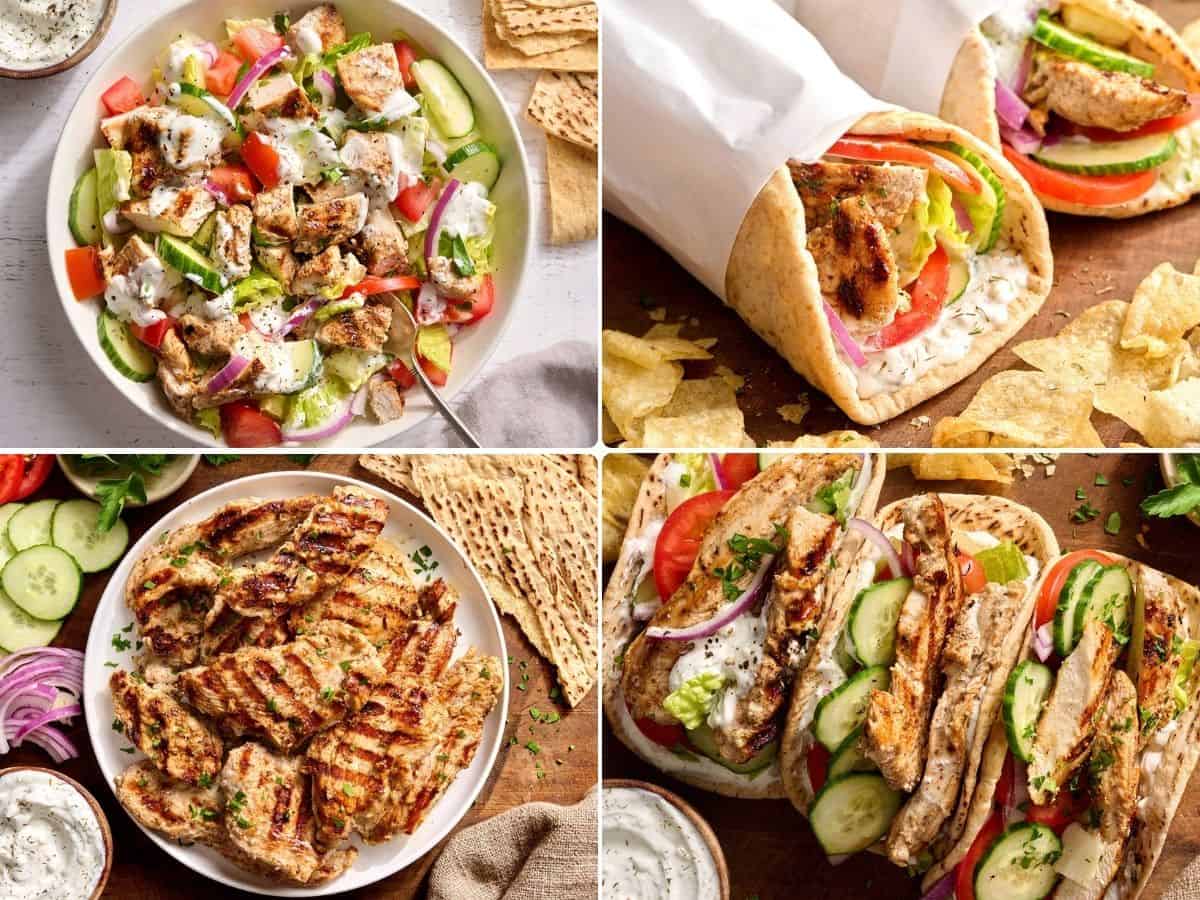 Chicken shawarma serving suggestions collage.