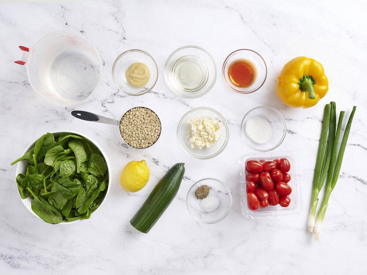 The ingredients for summer lentil salad.