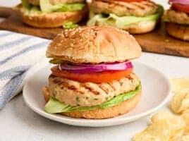Side view of a chicken burger.