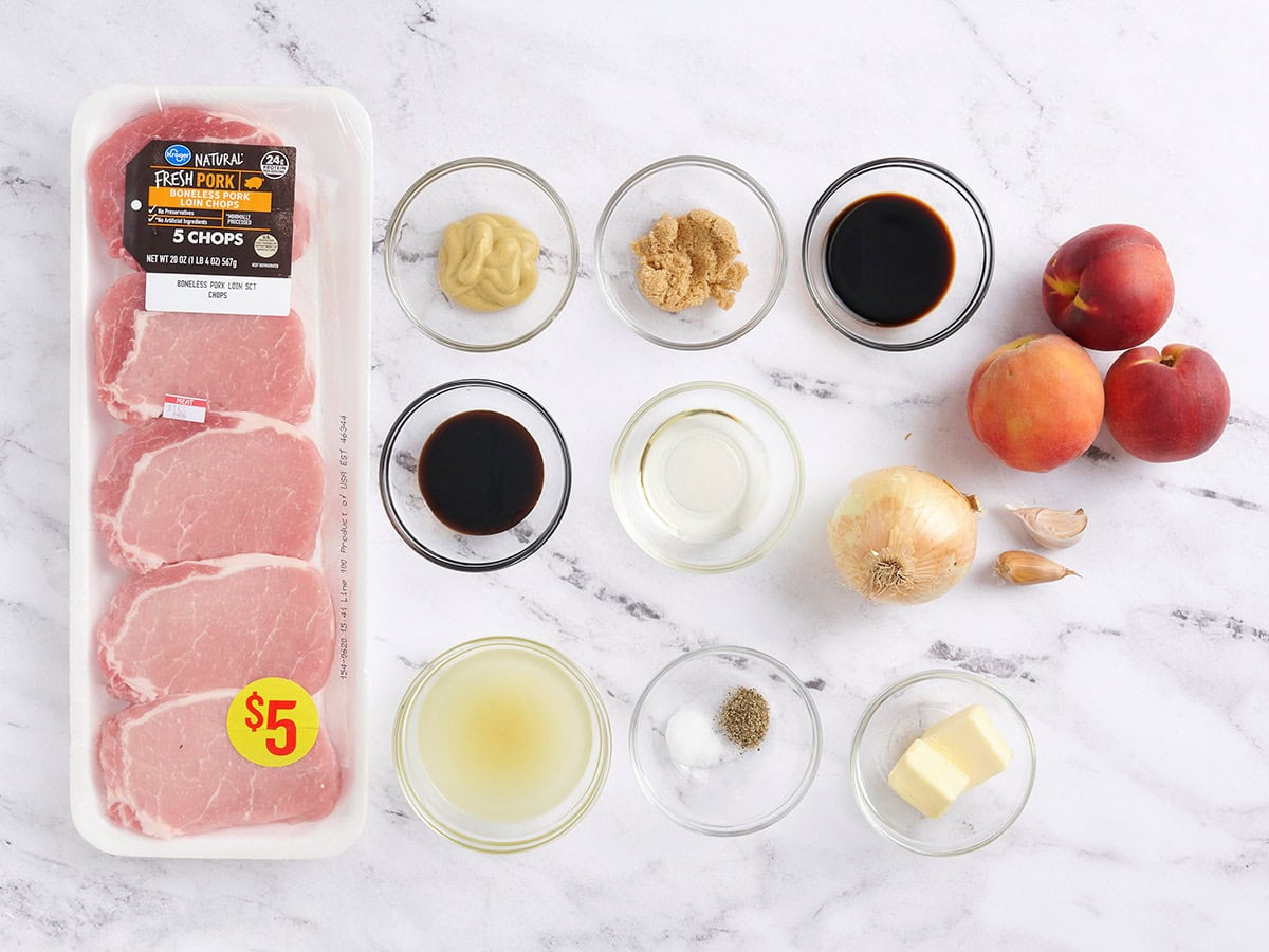 The ingredients for peach pork chops.