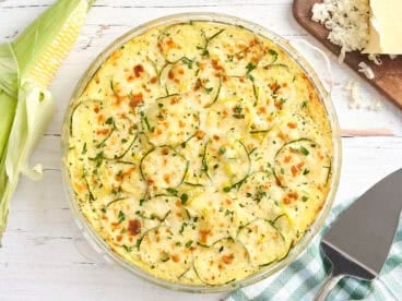 Overhead view of sweet corn and zucchini pie.