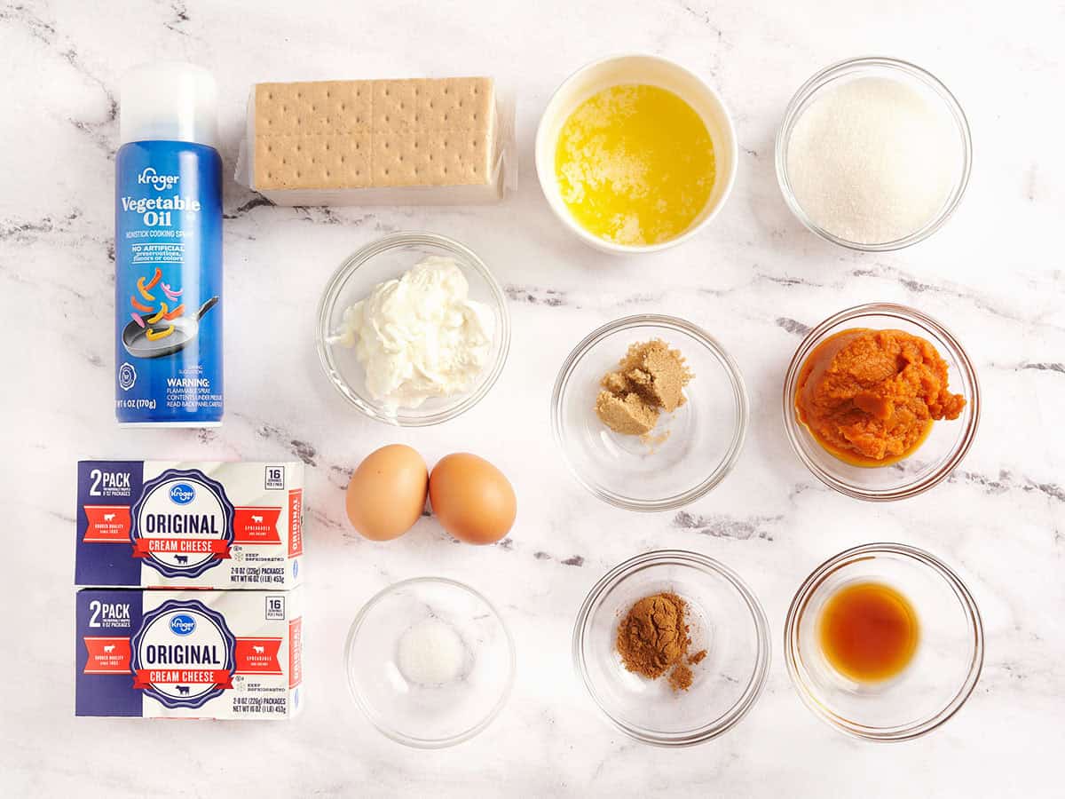 The ingredients for pumpkin cheesecake.