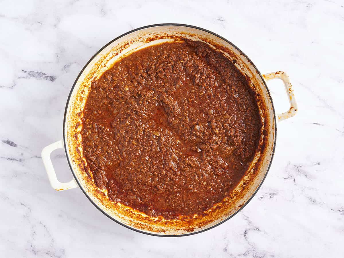 Finished Cincinnati skyling chili in a pot.