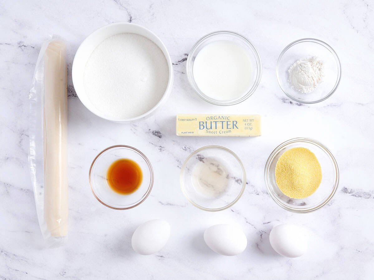 The ingredients for homemade chess pie.