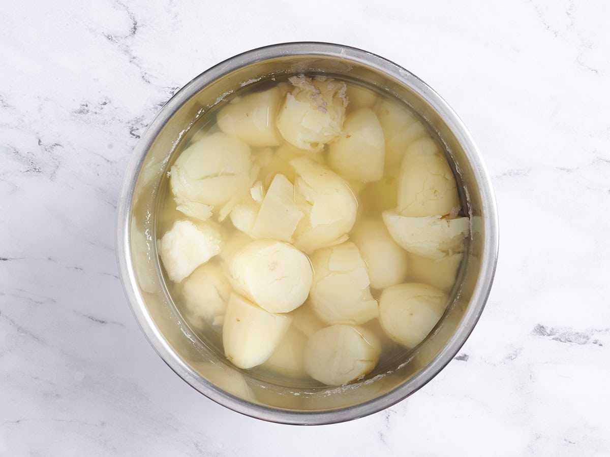 Cooked diced potatoes in an instant pot.
