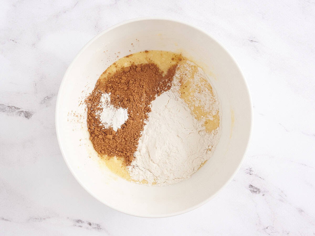 Brownie ingredients in a mixing bowl.