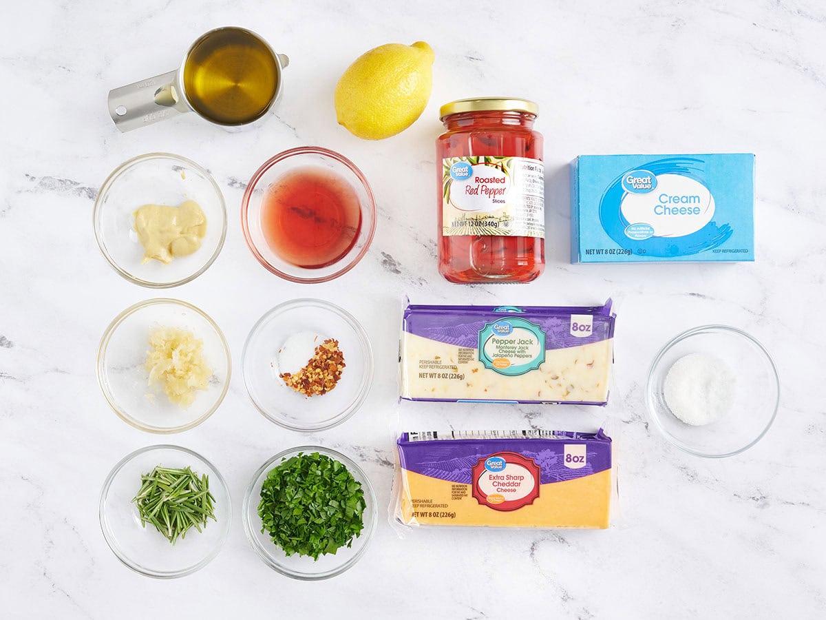 The ingredients to makes marinated cheese.