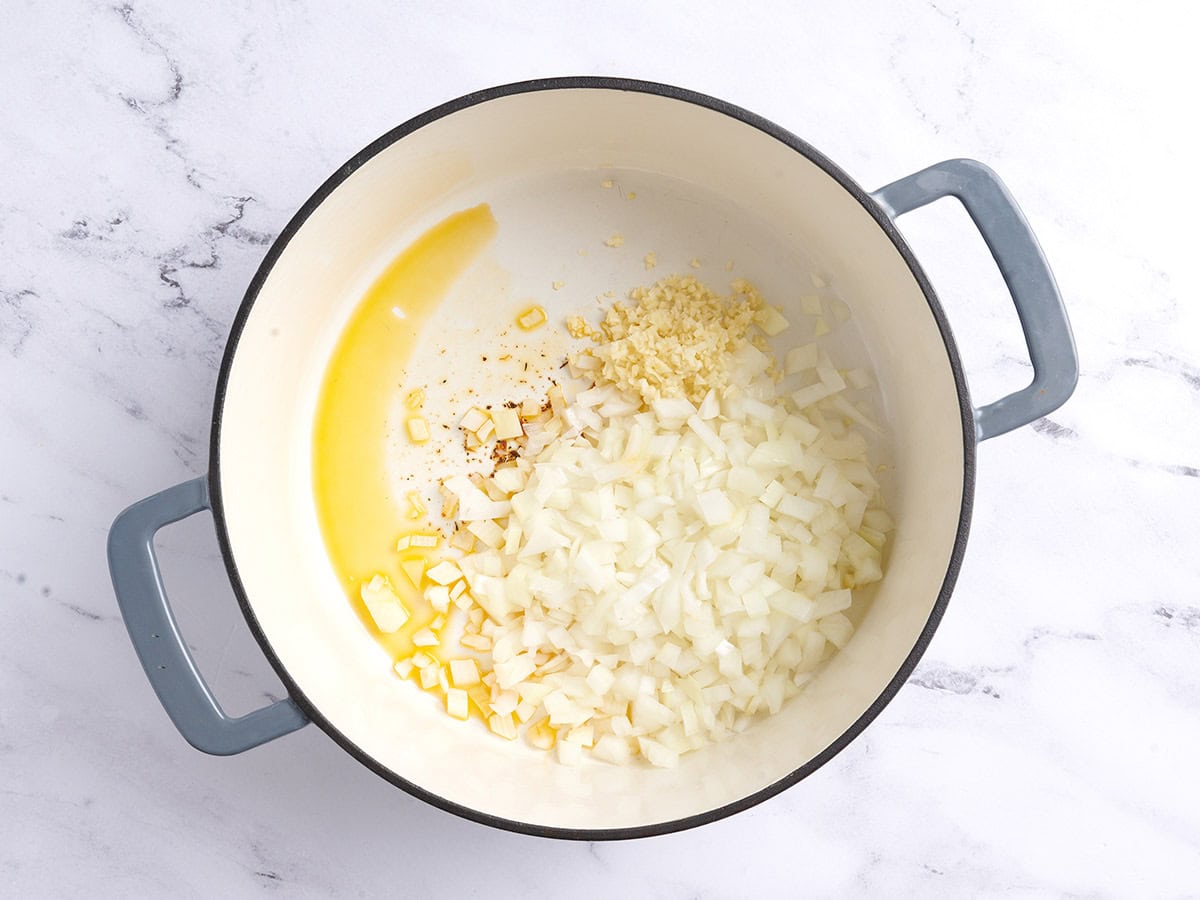 Sauteeing the onion and garlic.