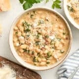 Overhead view of a bowl of marry me white beans.