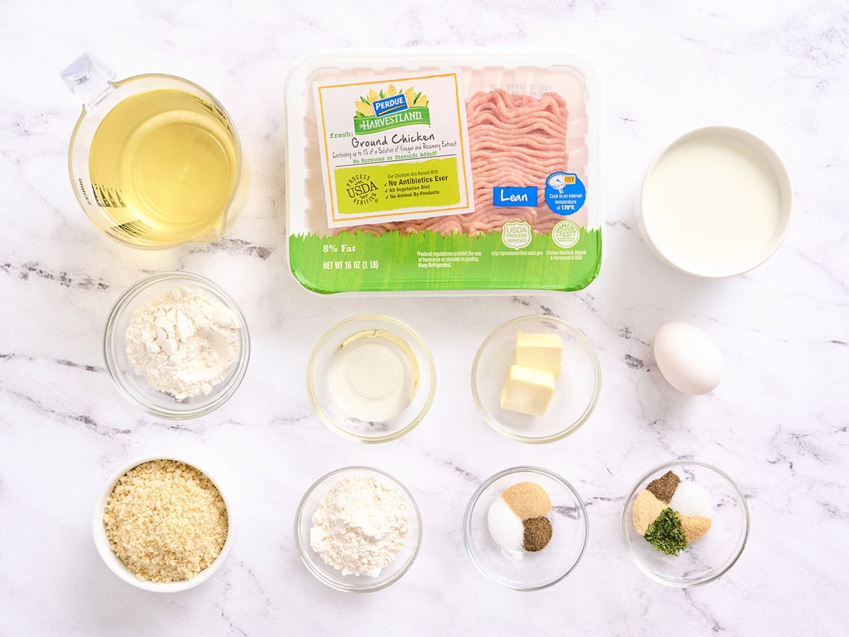 The ingredients to make chicken croquettes.