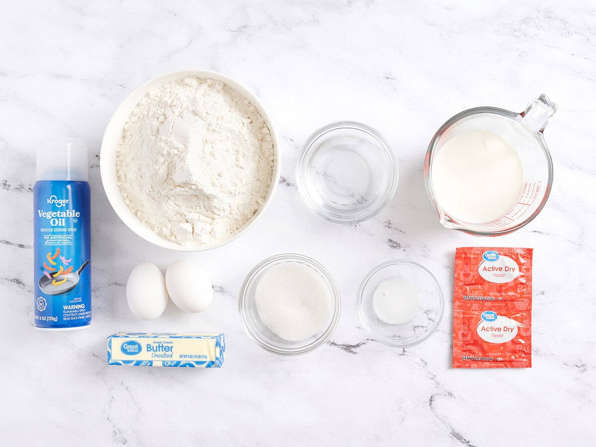 Ingredients to make Parker House Rolls.