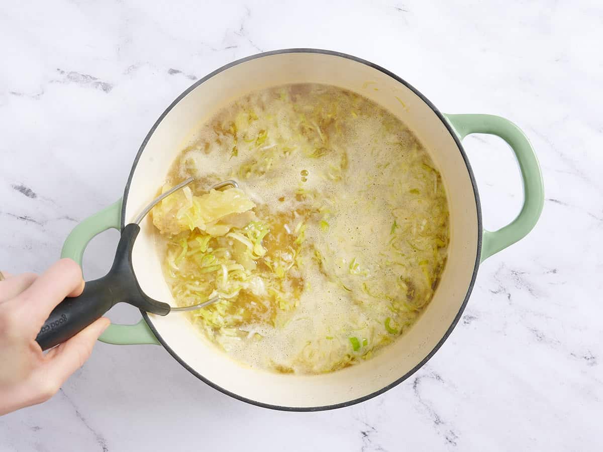 Mashed potatoes to make potato leek soup.