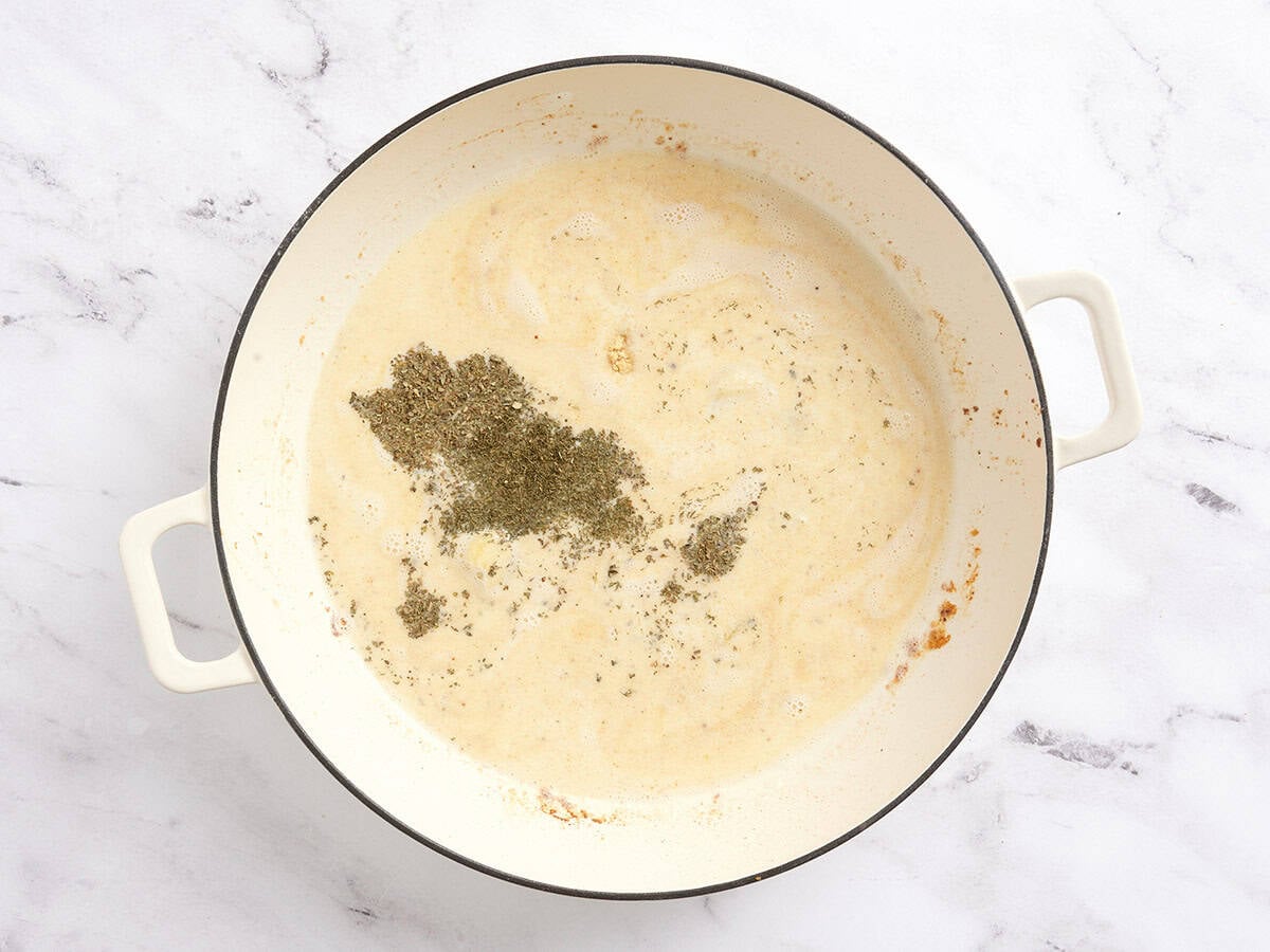 Seasonings added to a cream pan sauce.