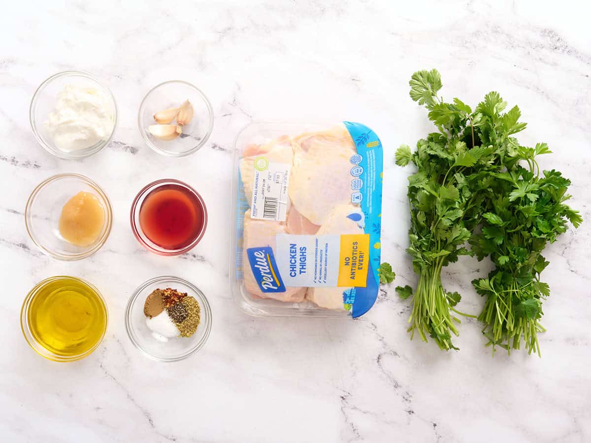 The ingredients to make grilled chimichurri chicken.