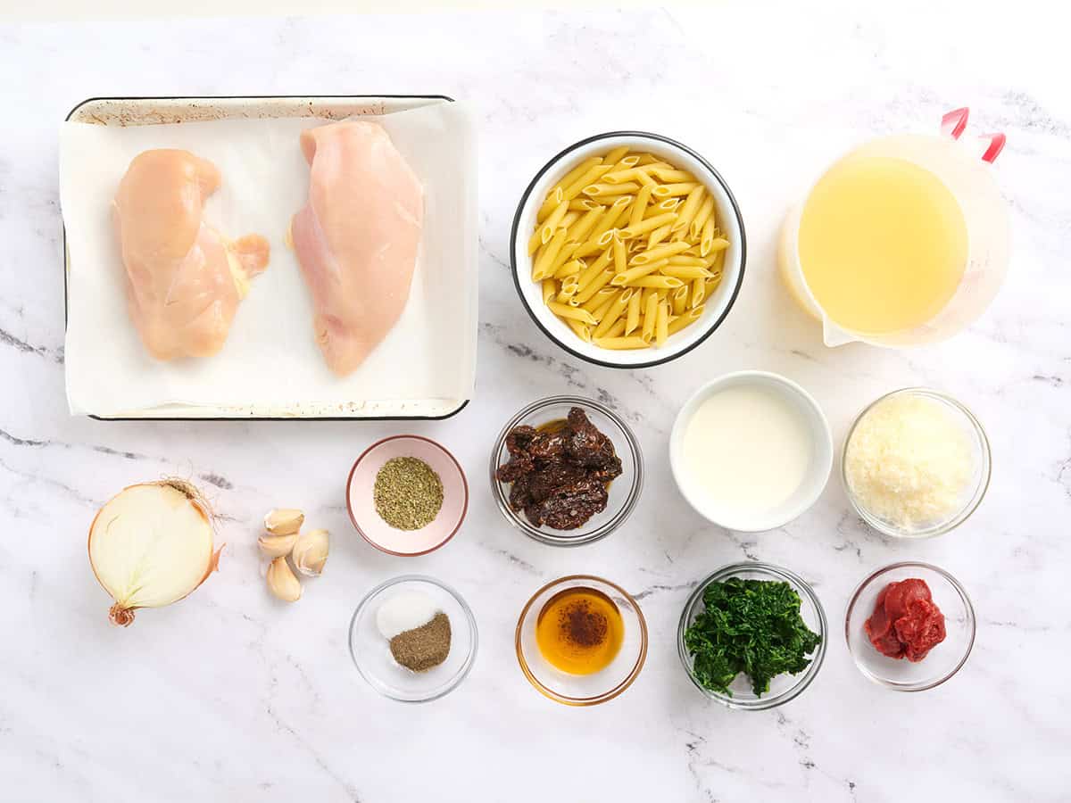 The ingredient to make marry me chicken pasta.
