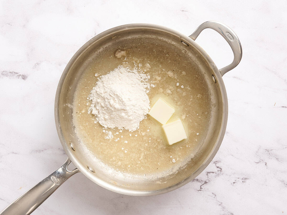 Flour and melted butter in a skillet.
