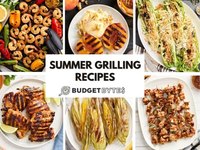 A collage of summer grilling recipes.