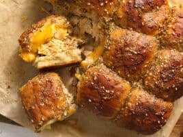 Overhead view of chicken sliders.