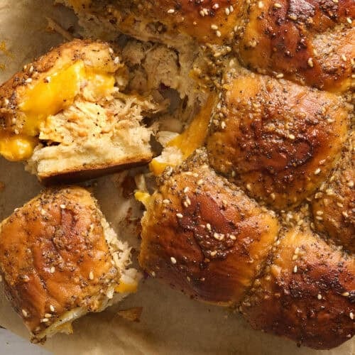 Overhead view of chicken sliders.