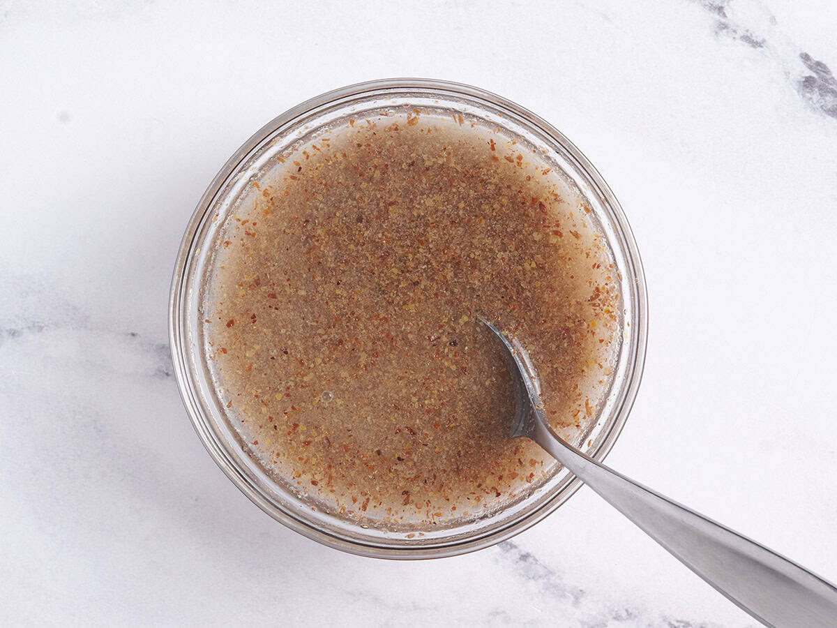 Flax seed and water in a bowl.