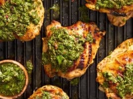 grilled chimichurri chicken on grill