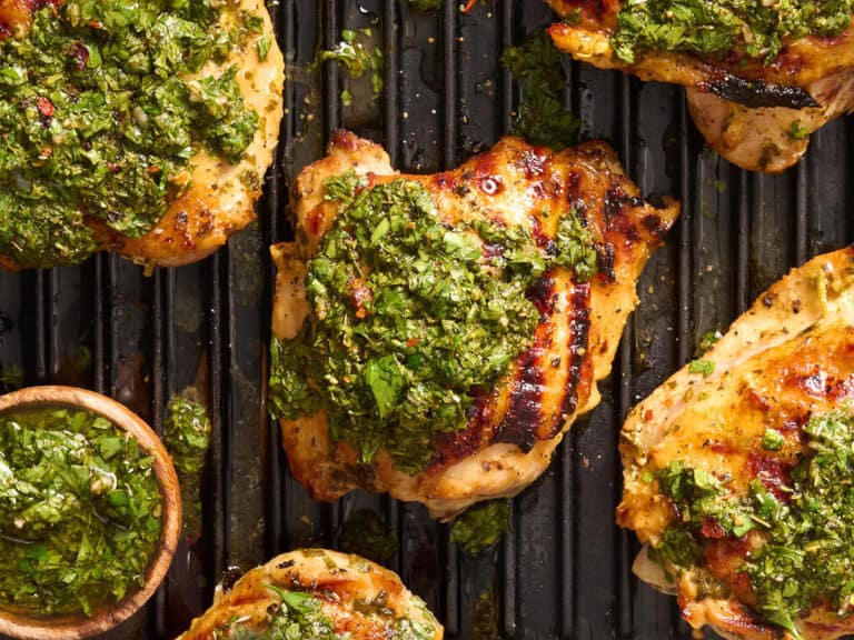 grilled chimichurri chicken on grill