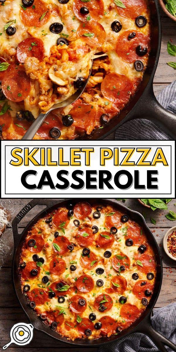 skillet piza casserole pin image