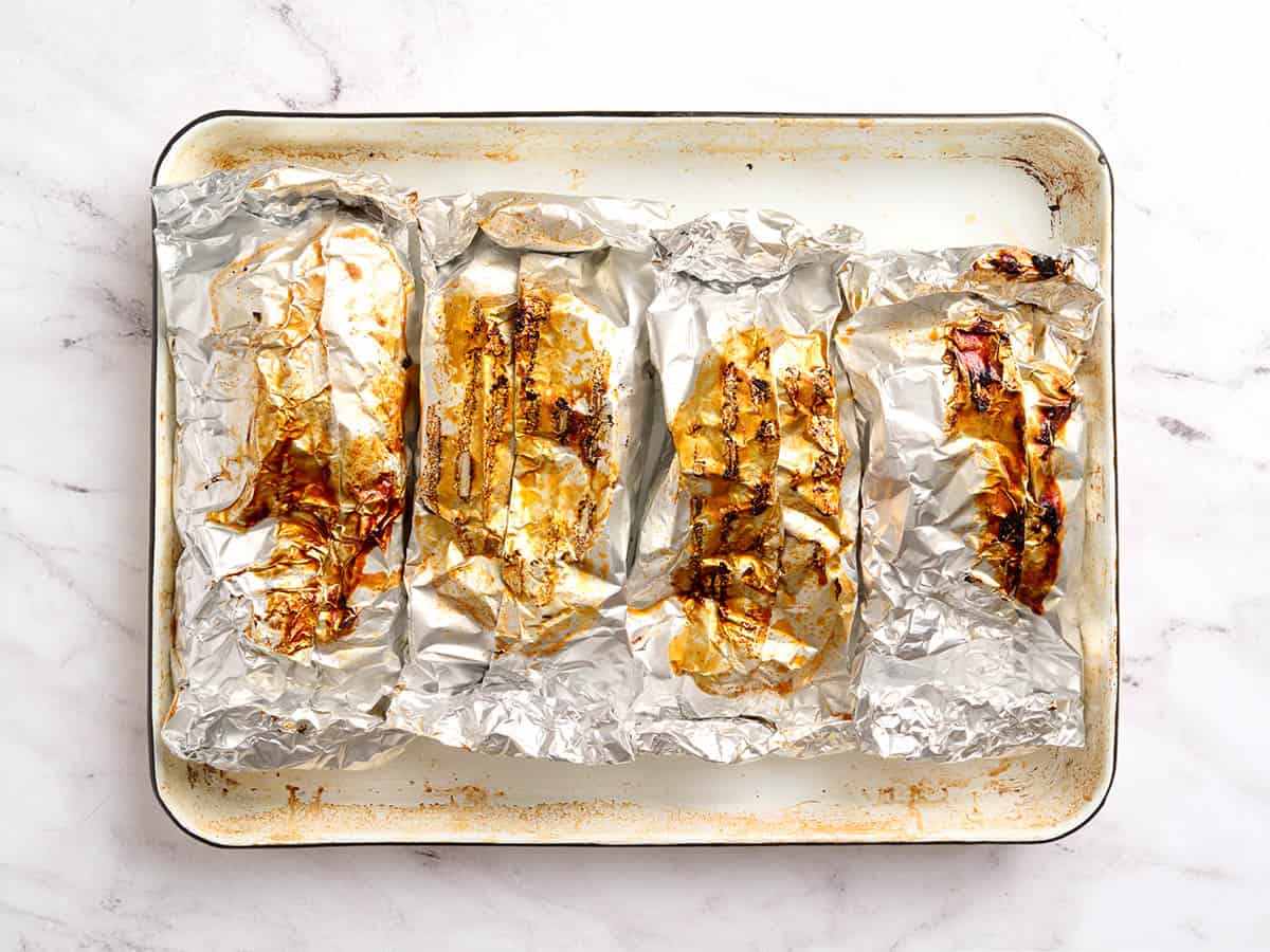 Foil packets after coming off the grill.