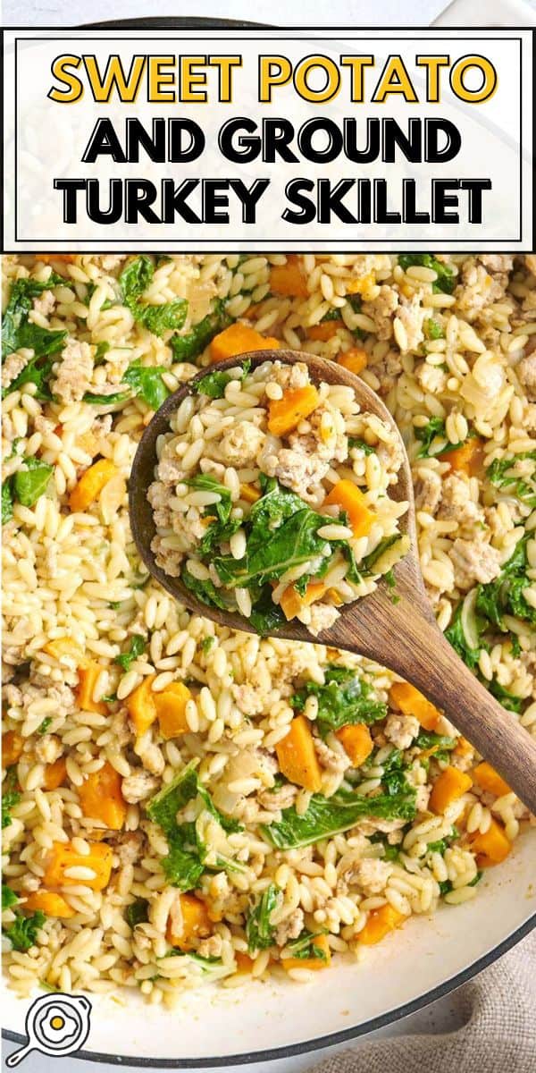 sweet potato and ground turkey skillet pin image