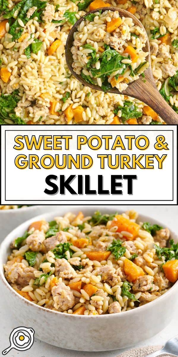 sweet potato and ground turkey skillet pin image