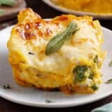 Side view of a slice of butternut squash lasagna.