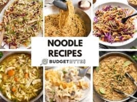 A collage of noodle recipes.