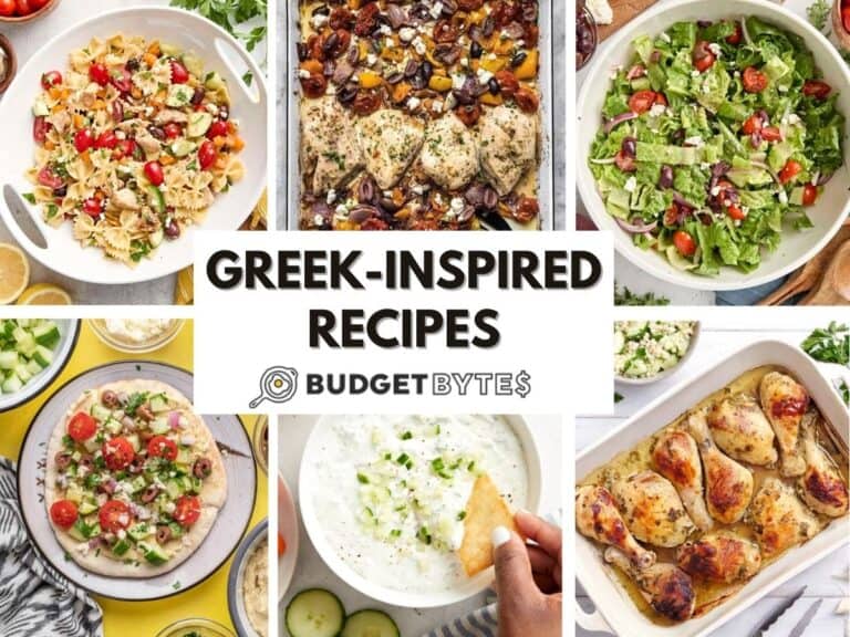 A collage of Greek-inspired recipes.