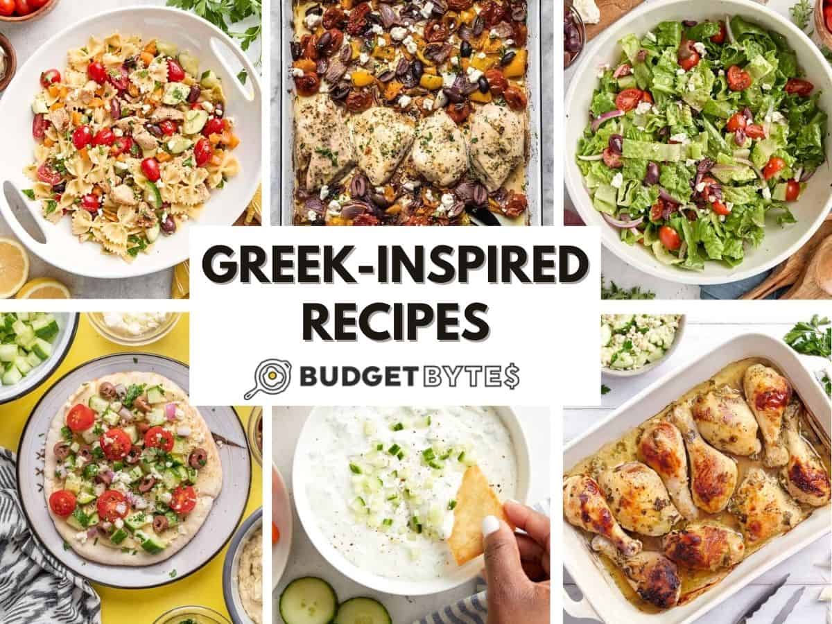 A collage of Greek-inspired recipes.